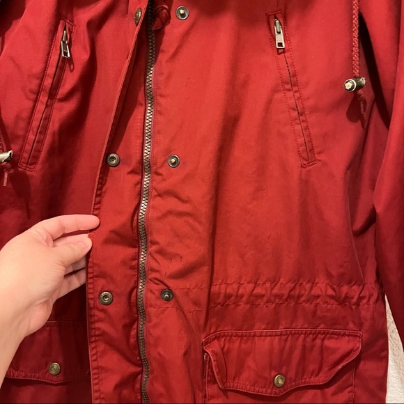 VTG Eddie Bauer Red Flannel Lined Chore Barn Coat Jacket Hooded Mens Size M - Picture 6 of 14